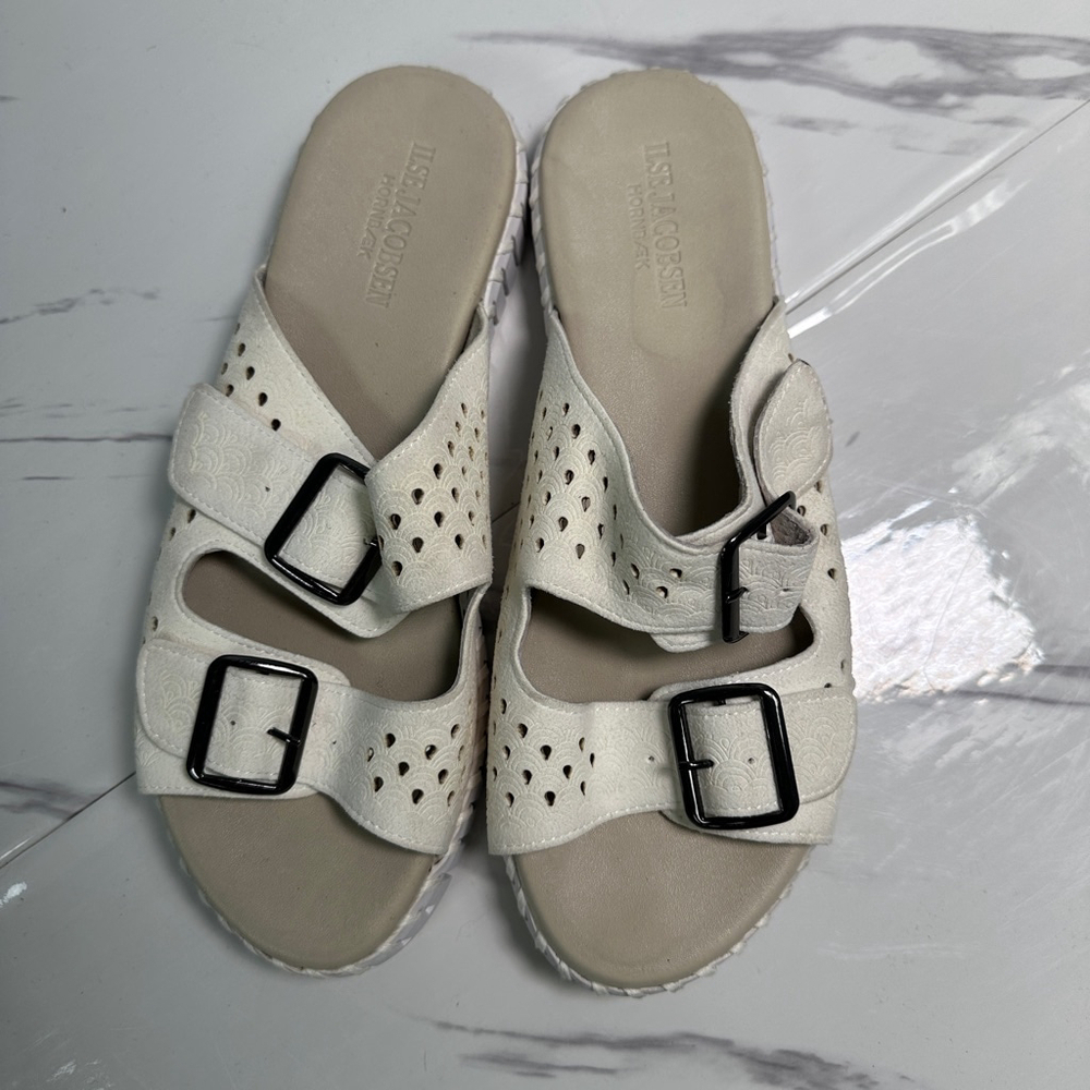 Ilse Jacobsen Cream Double Buckle Leather Sandal 39/ 8.5‎ US - Picture 3 of 6